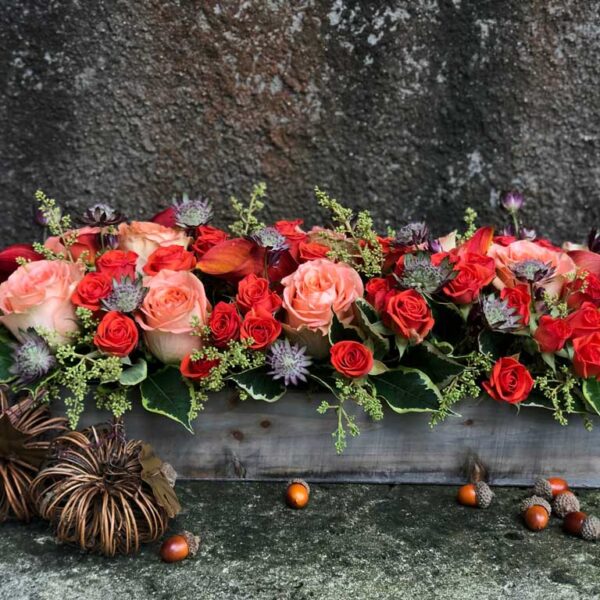 Fall Dining Low and Lush Flower Centerpiece