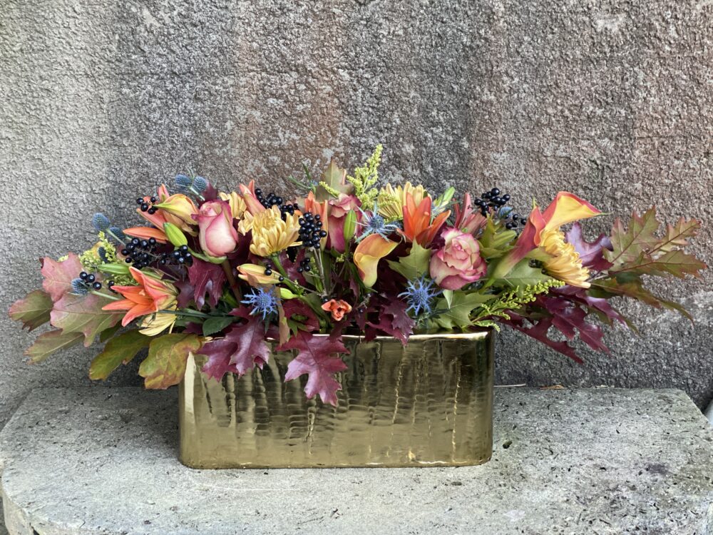Fall Berries and Roses Golden Centerpiece