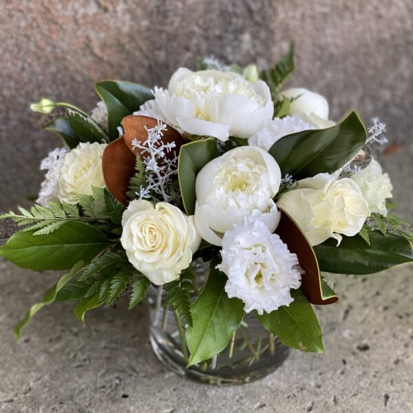 Winter White Low and Lush Flower Arrangement