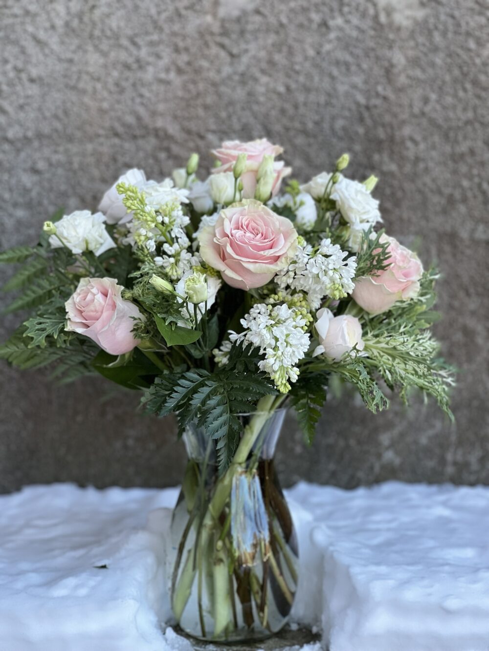 White & Blush Garden Style Flower Arrangements
