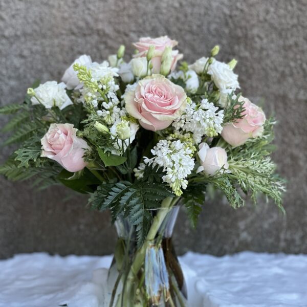 White & Blush Garden Style Flower Arrangements