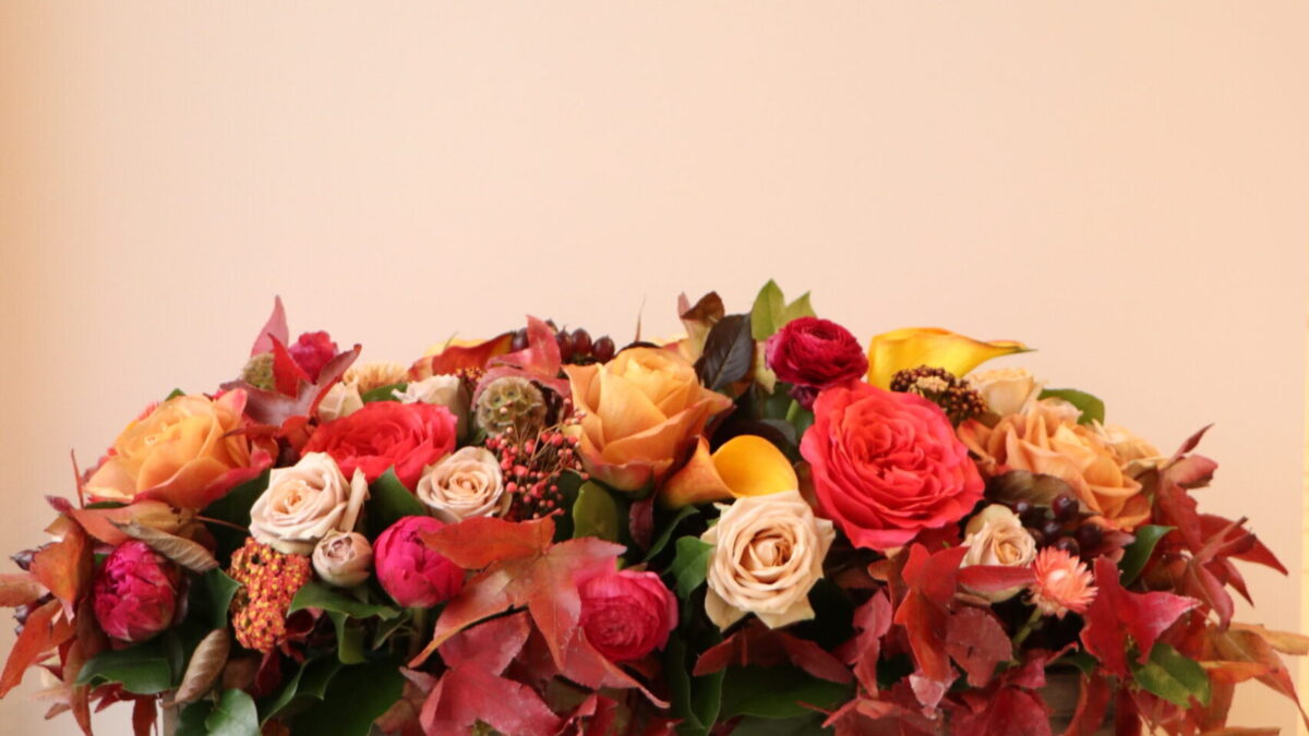 The Ribbon Room  22083 - Flaming orange Autumnal leaves, branches and  fruits floral decorative pick